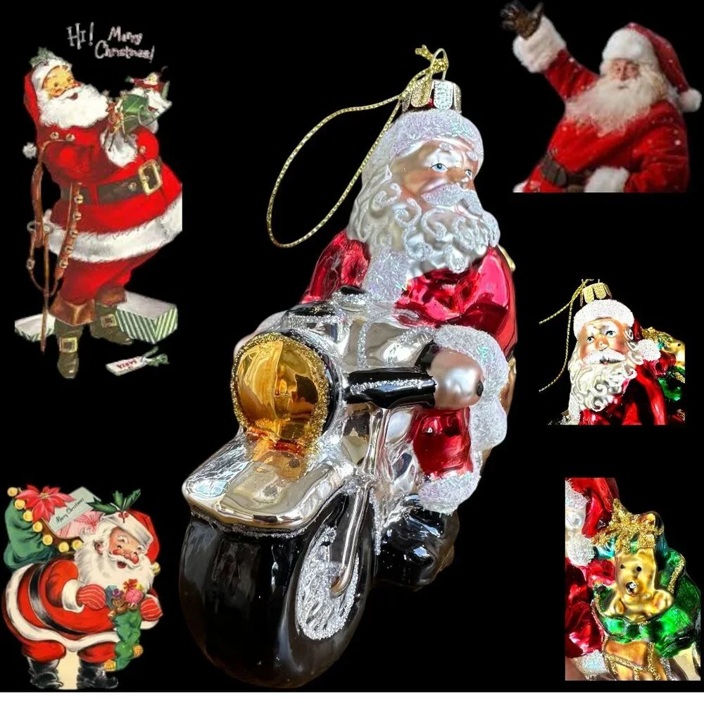 Santa Claus Motorcycle Christmas Ornament New Sleigh Toys North Pole Bike READ